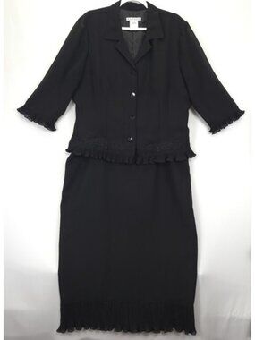 Black Skirt Suit Women 18 Embroidered Pleated Ruffle Church Feminine